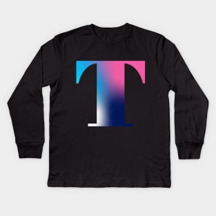 Capital Letter T Monogram Gradient Pink Blue White Kids Long Sleeve T-Shirt